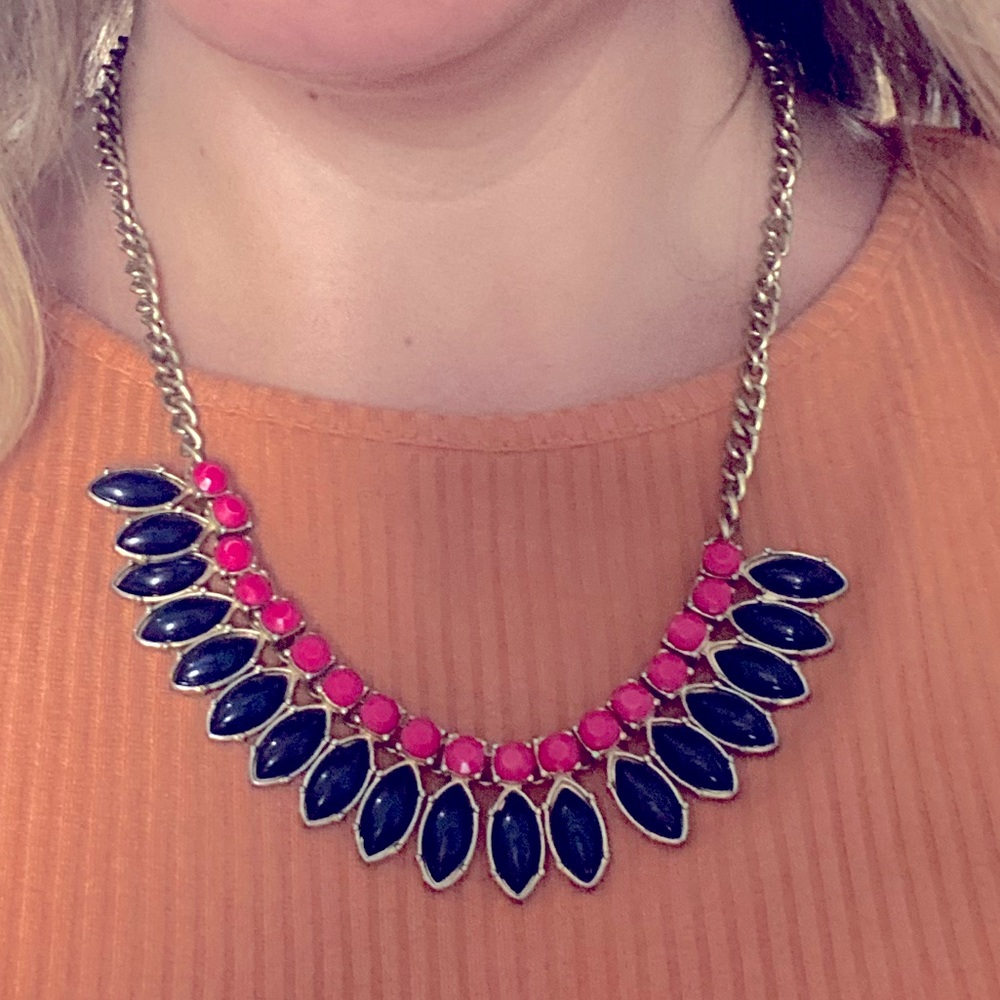 Pink and Navy Statement Necklace